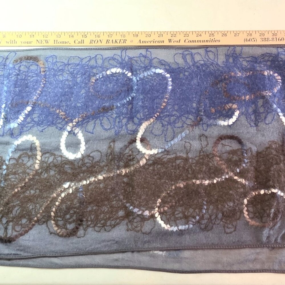 Eyeful Fashion Scarf 100% Merino Wool with Embroidery NWT *see pix*